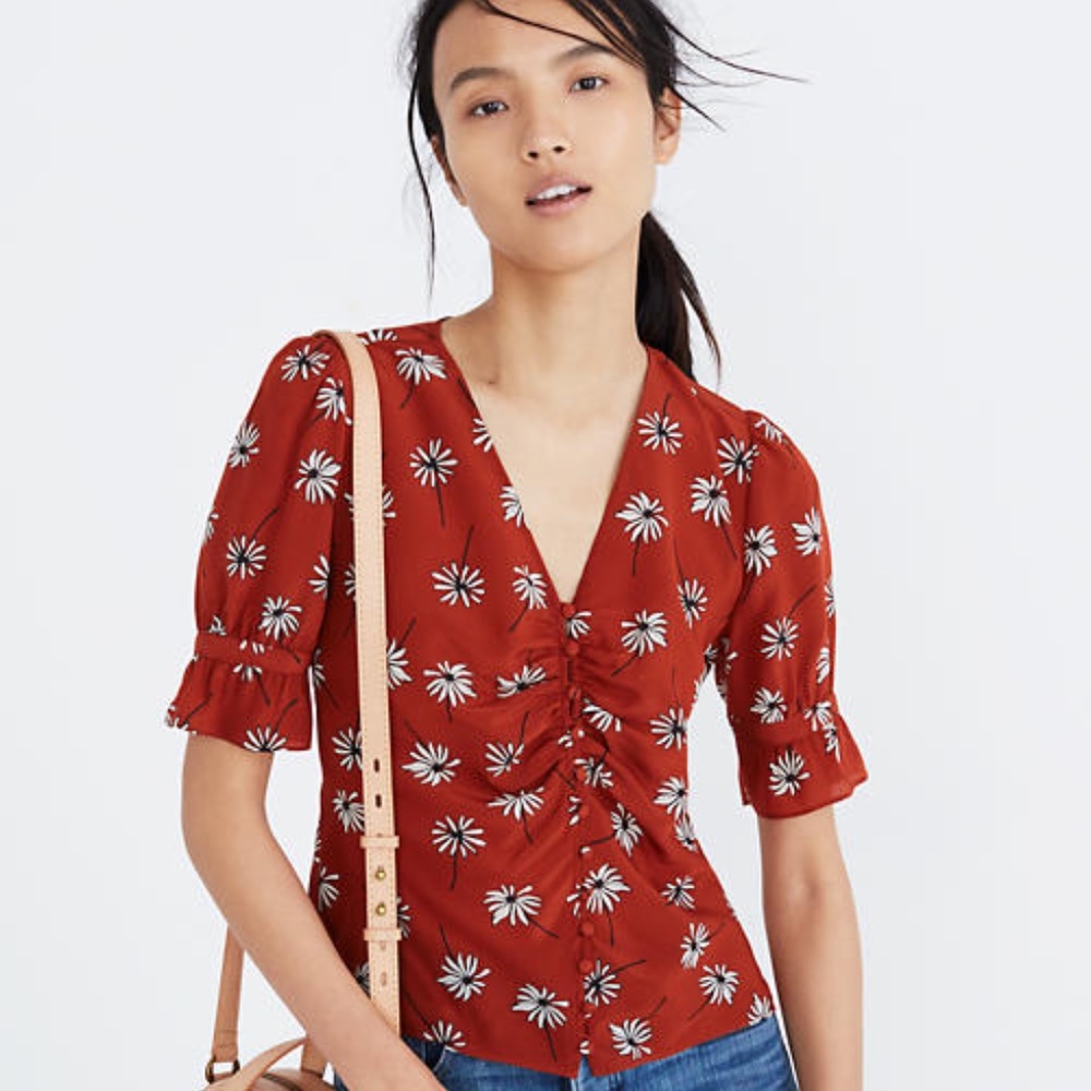 Madewell Daylight Fresh Daisies Silk Top Sz 00